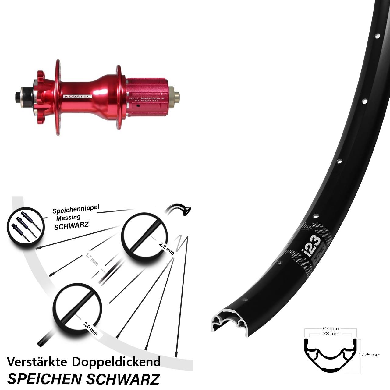 29 Zoll WTB i23 ST Novatec D792SB Hinterrad 6-Loch für Schnellspanner 8-12 fach HG