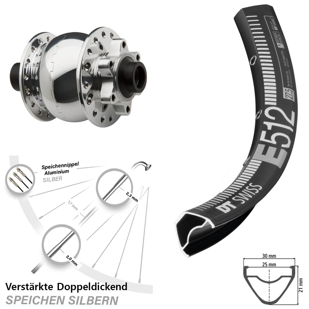 Disc 29 Zoll Vorderrad mit Nabendynamo DT Swiss E 512 SON 28 15x100