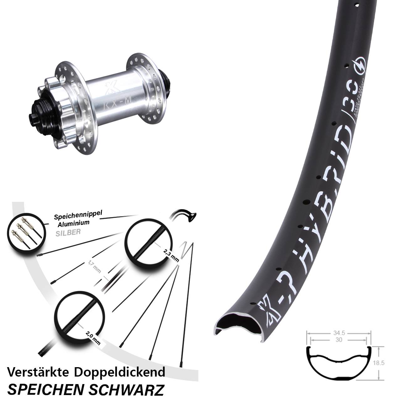 KX-R Hybrid 30 29 Zoll 6-Loch Vorderrad QR