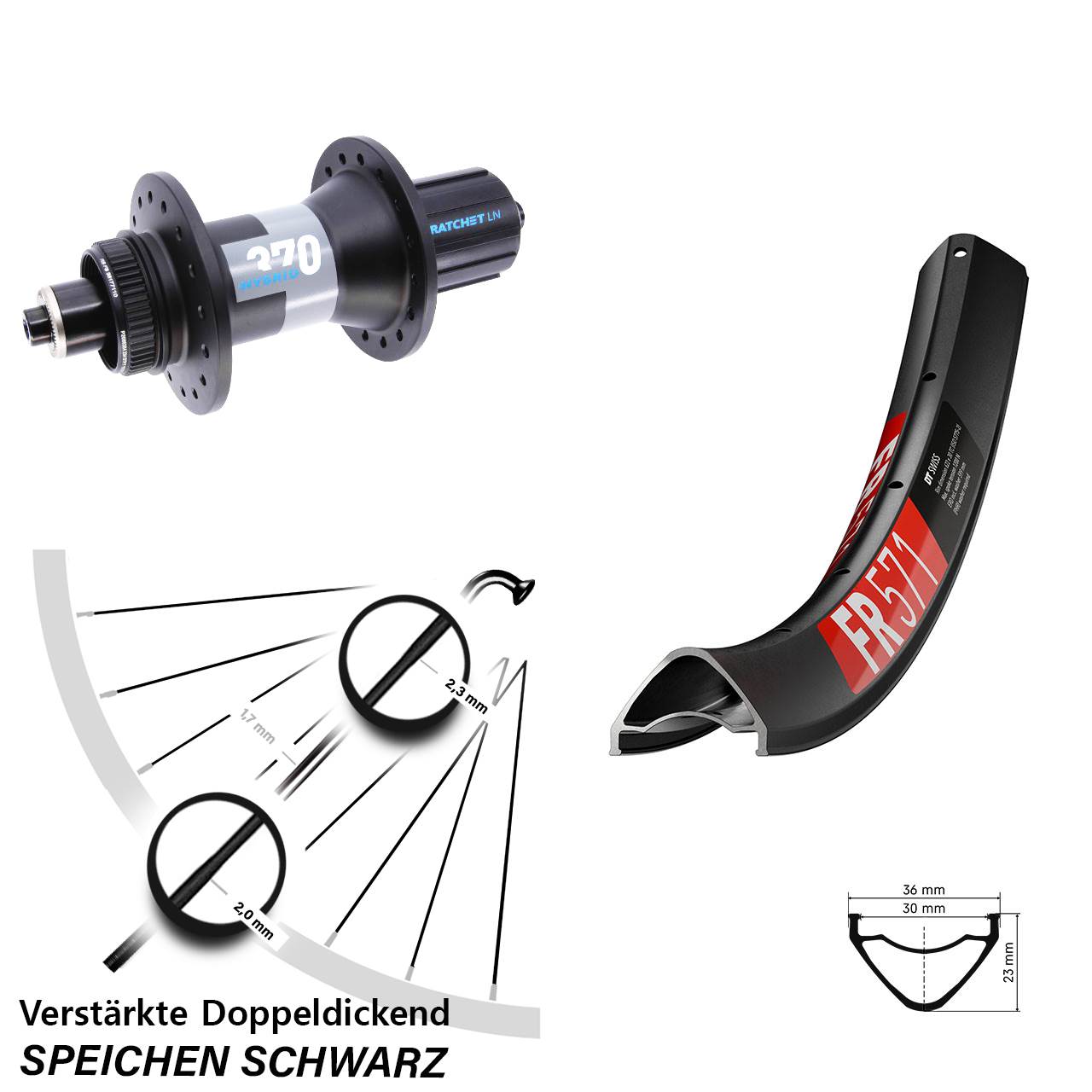 DT Swiss FR 571 370 Hybrid 27,5 Zoll Disc Hinterrad QR Boost 8-11 fach HG