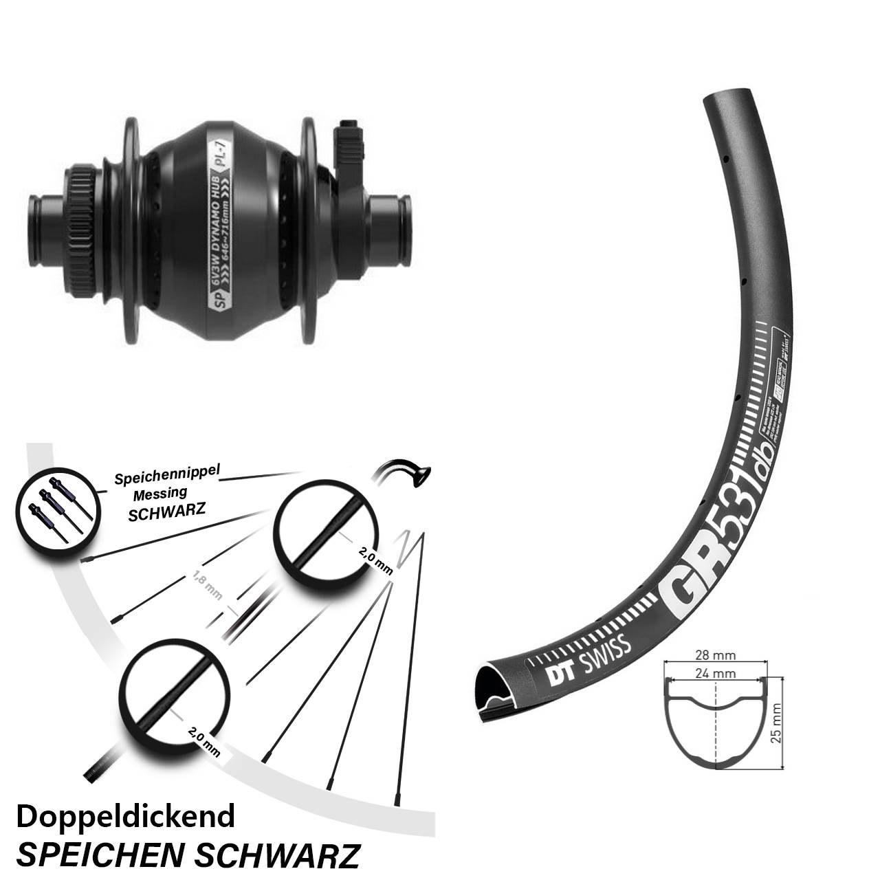 Nabendynamolaufrad Shutter Precision PL-7 DT Swiss GR 531 Disc 28-29 Zoll