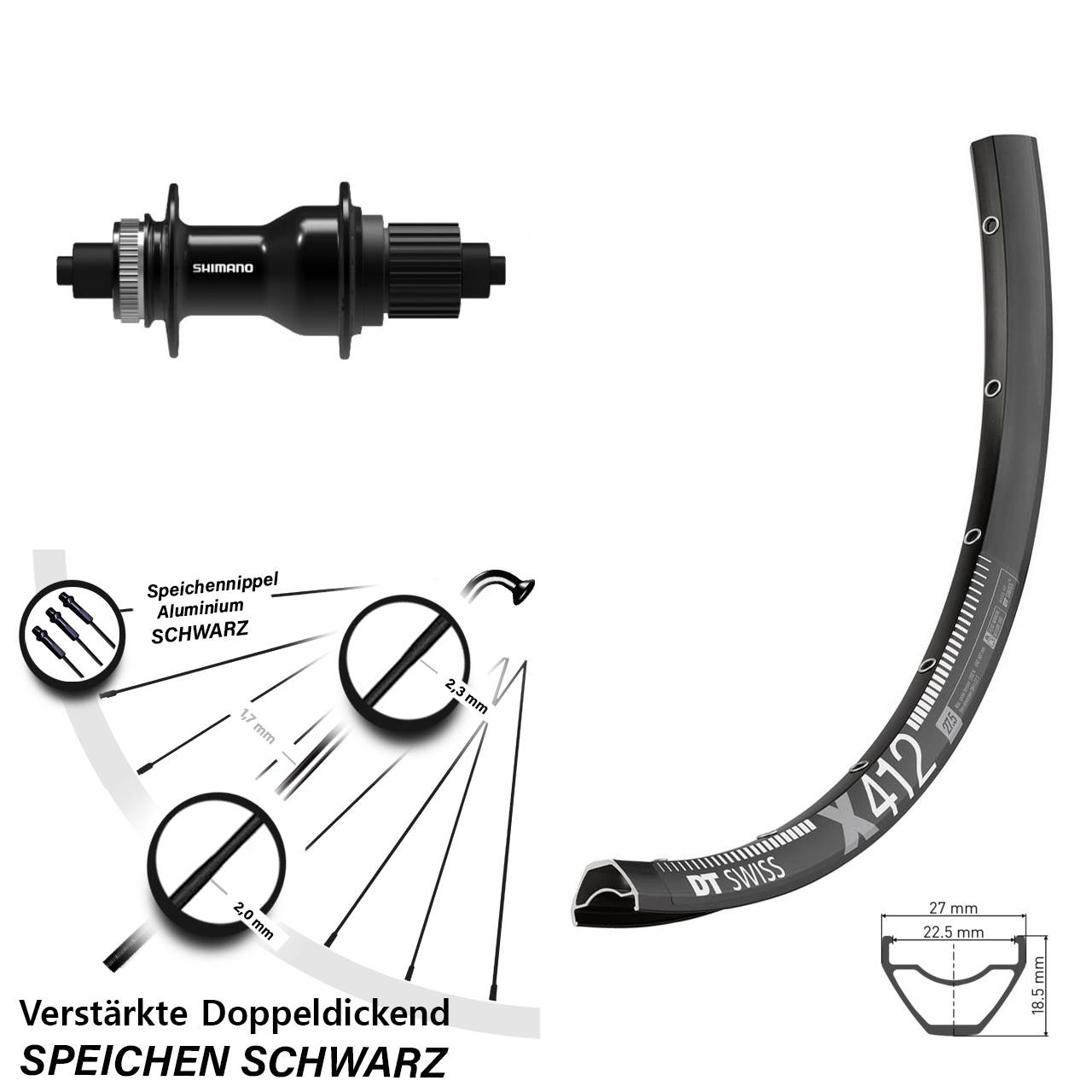 29 Zoll Hinterrad DT Swiss X 412 Shimano FH-QC500 Micro Spline für Schnellspanner