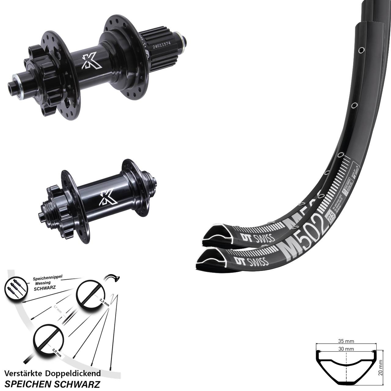6-Loch Laufradsatz 27,5 Zoll DT Swiss M502 KX-M Micro Spline für Schnellspanner