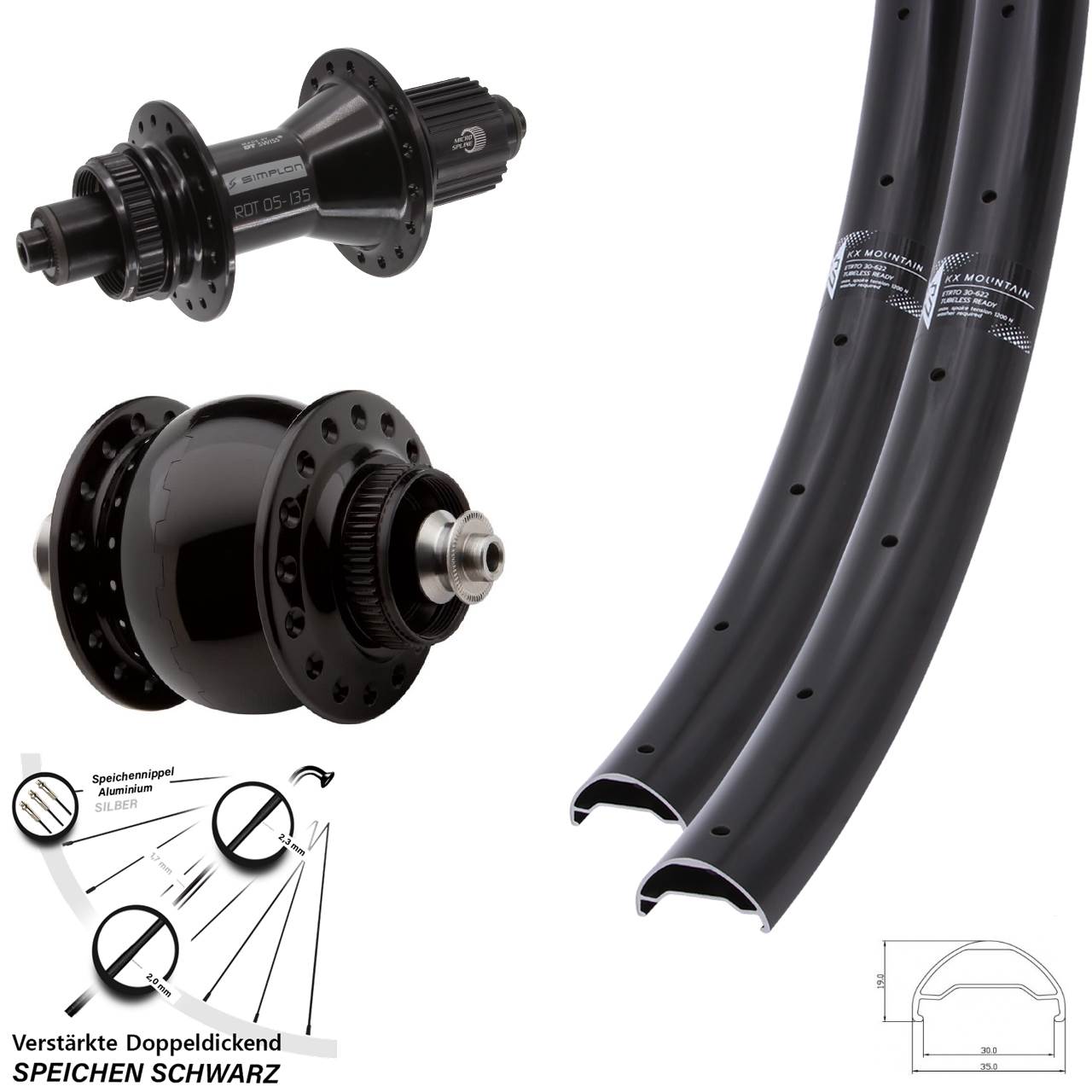 Laufradsatz Centerlock 29 Zoll KX Mountain TR DT Swiss 370 Hybrid SON 28 Micro Spline QR