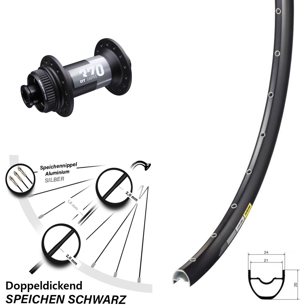 Disc Vorderrad 28-29 Zoll Mavic XC621 DT Swiss 370 12x100