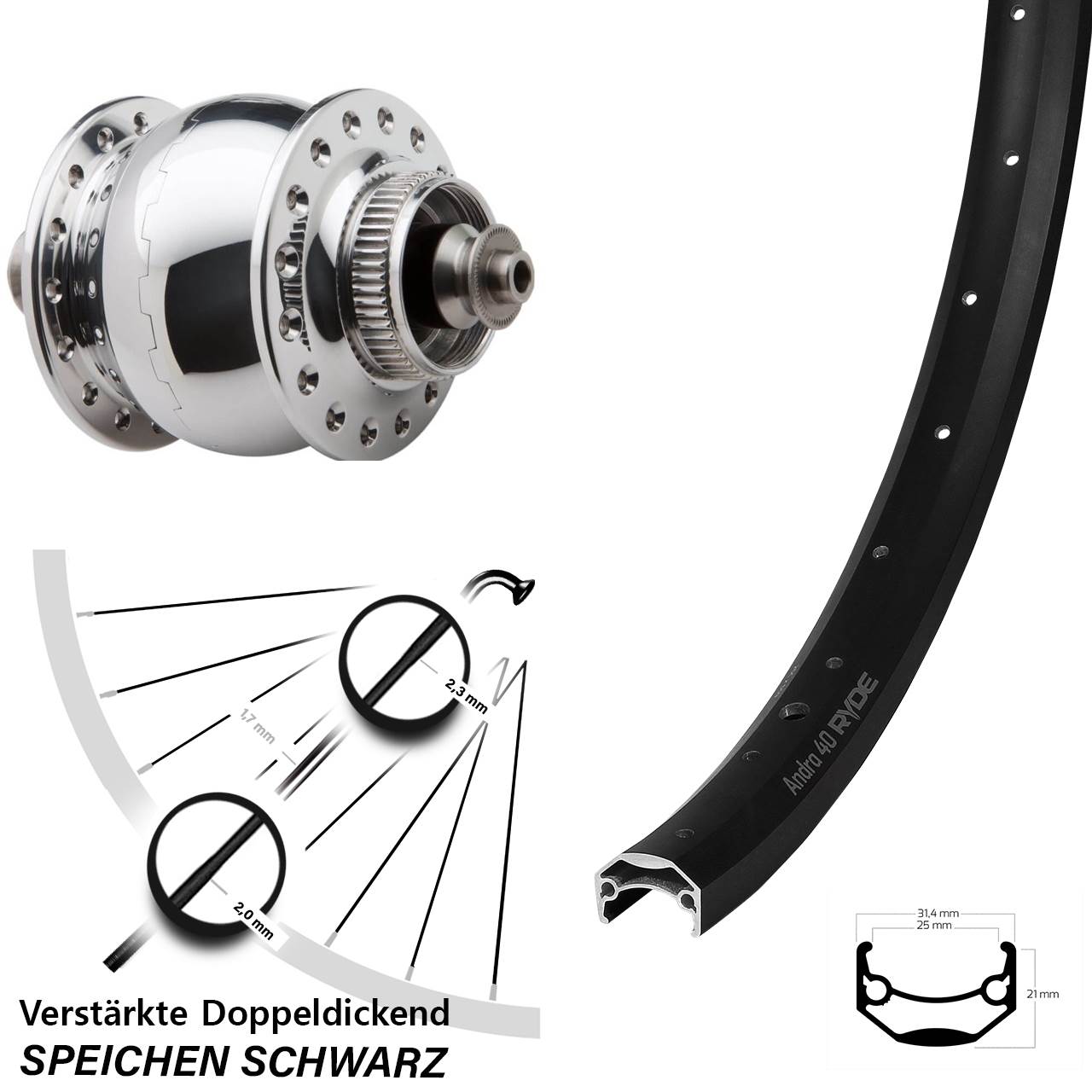 Ryde Andra 40 Disc SON 28 27,5 Zoll Nabendynamolaufrad QR