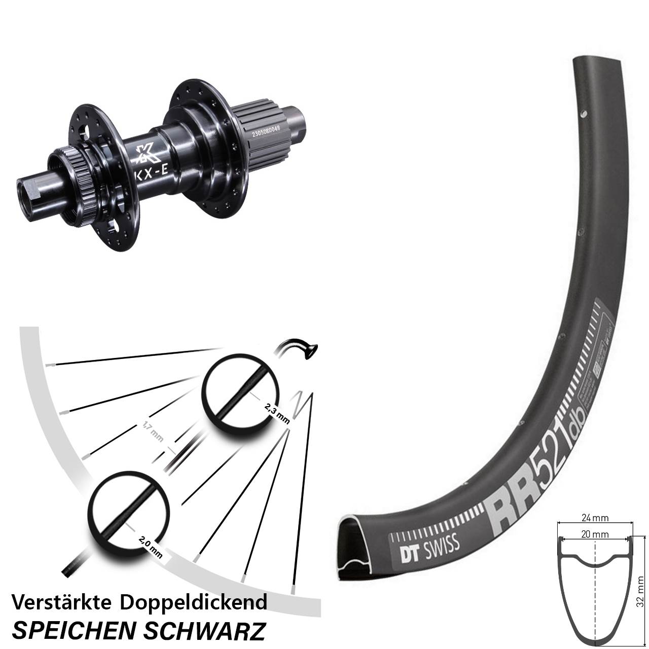 Centerlock Hinterrad 28 Zoll DT Swiss RR 521 KX-E Heavy Duty Micro Spline 12x142