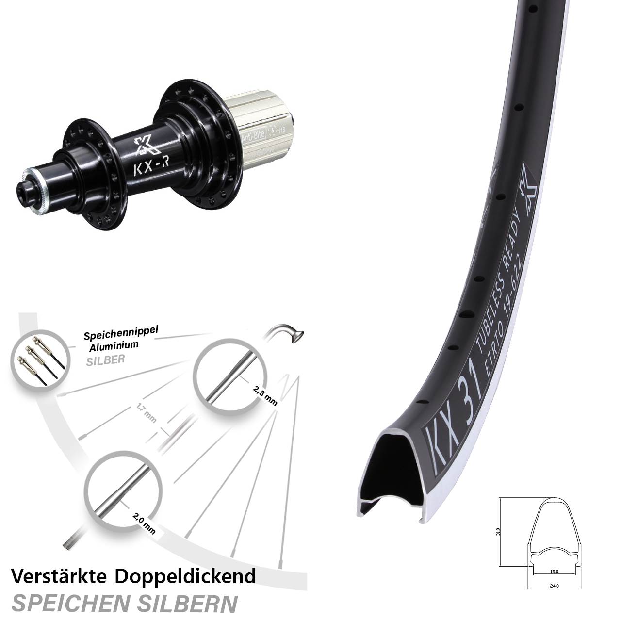 28 Zoll KX-R 31 Hinterrad für Schnellspanner 8-12 fach