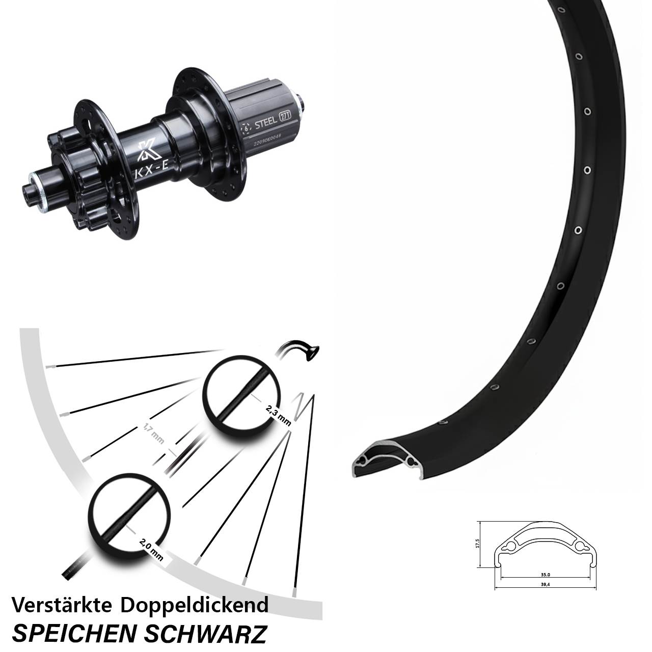 Ryde Disc 35 KX-E Heavy Duty 29 Zoll Hinterrad für Schnellspanner 8-12 fach