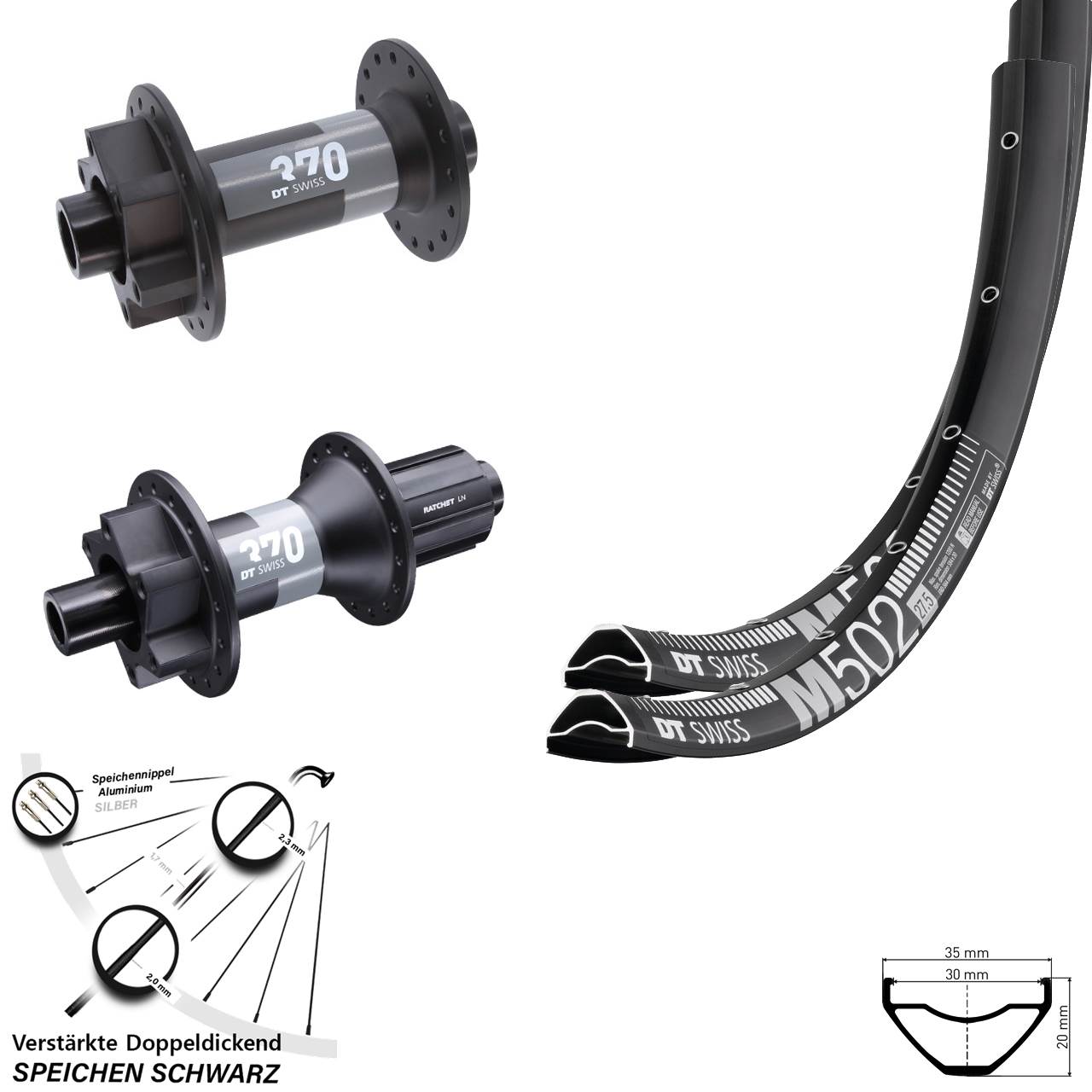 Laufradsatz 6-Loch 15x110 12x148 27,5 Zoll DT Swiss M502-370 8-11 fach