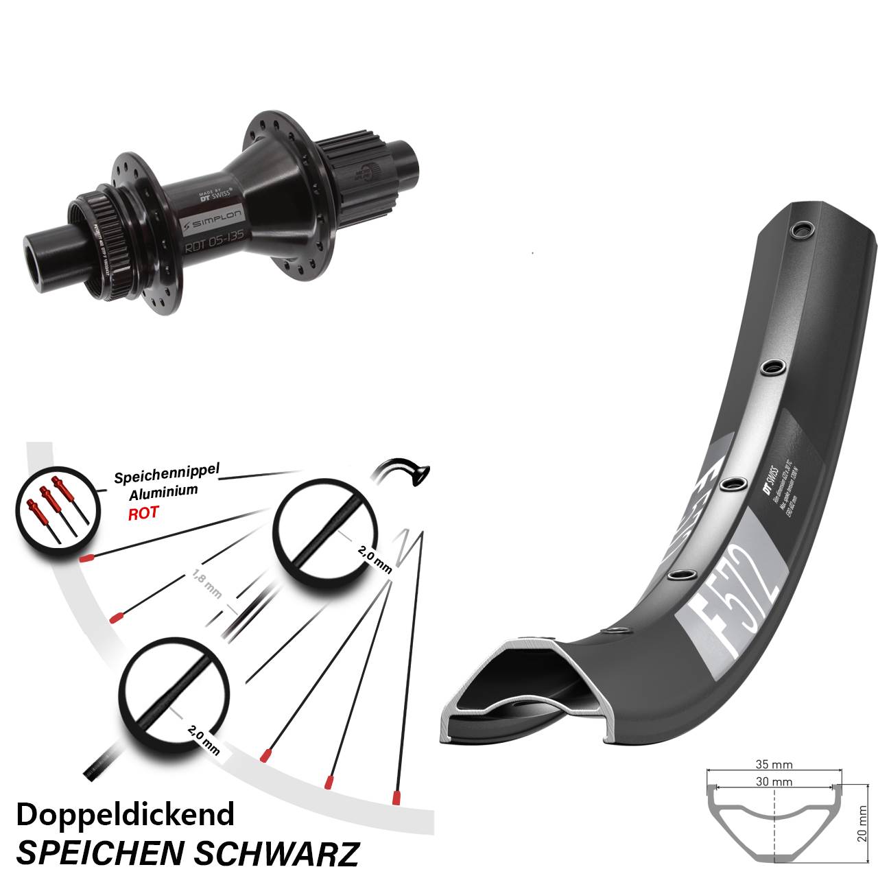 29 Zoll DT Swiss F 572-370 Hybrid Hinterrad Centerlock 12x142 Micro Spline