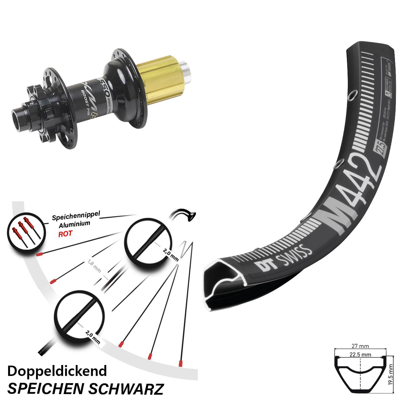 DT Swiss M442 Miche XMH 550 29 Zoll Hinterrad 6-Loch 12x148 Boost 8-11 fach