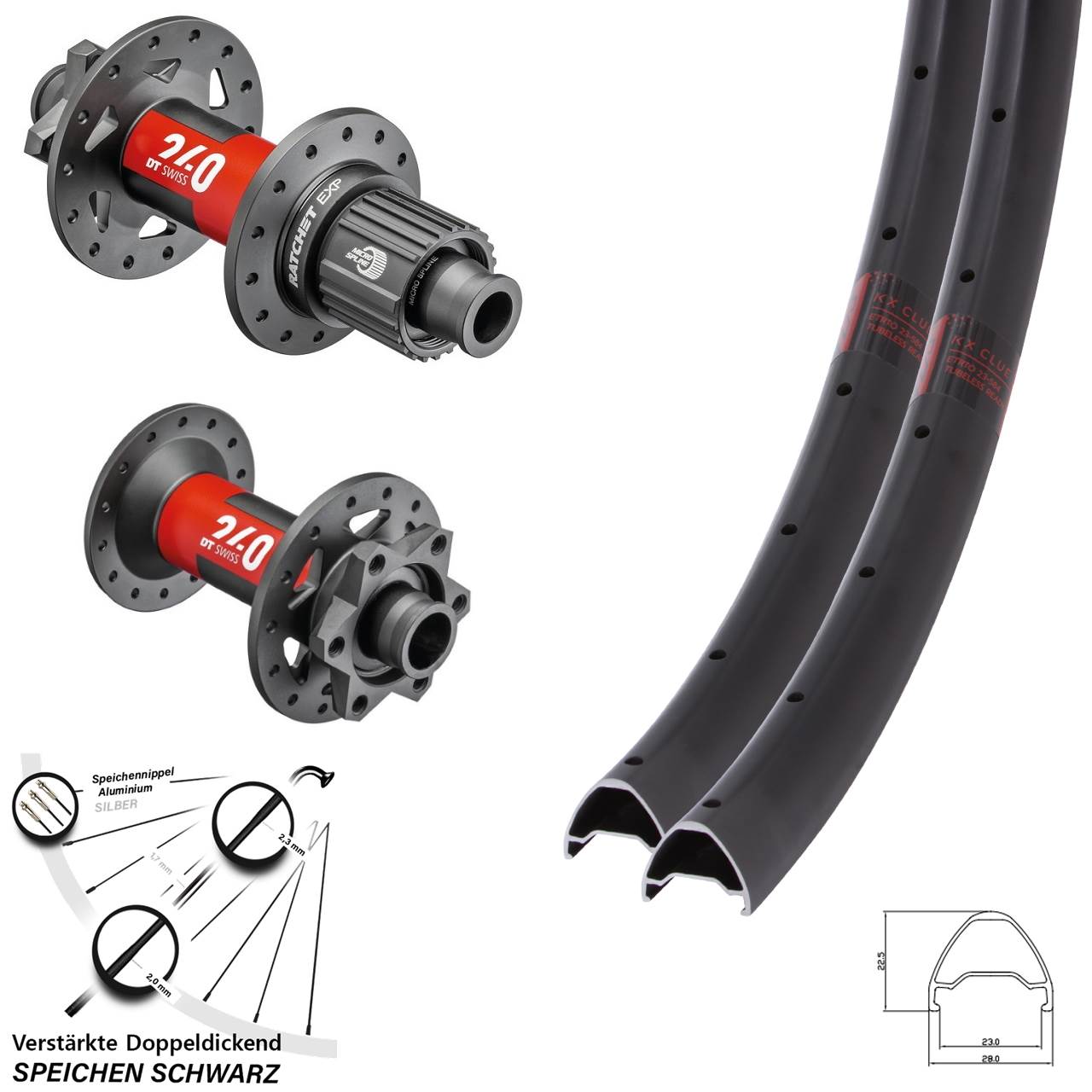 6-Loch Laufradsatz 15x110 12x148 28 Zoll KX Clue DT Swiss 240 EXP Micro Spline