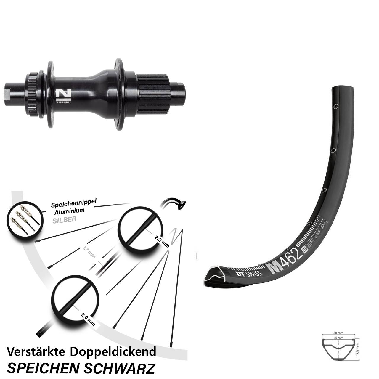 29 Zoll DT Swiss M 462 Novatec D792 Disc Laufrad 12x142 Shimano Micro Spline