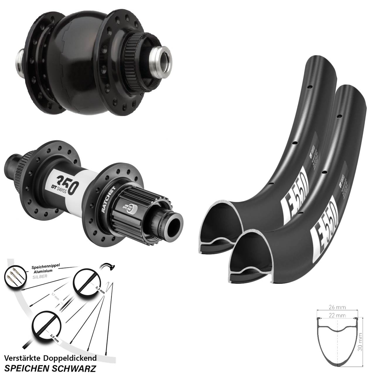 28 Zoll DT Swiss E550 350 SON delux Micro Spline Centerlock Laufradsatz 12x100/142