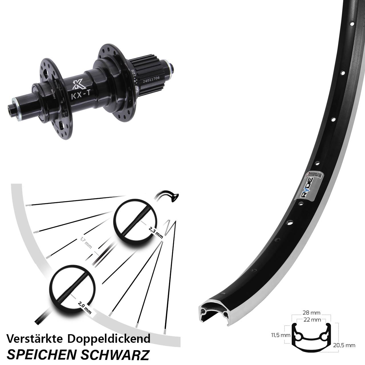 Ryde Andra 35 KX-T 650B Hinterrad für Schnellspanner Shimano Micro Spline