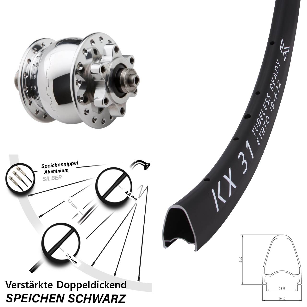 KX31 SON 28 Zoll Dynamo-Vorderrad 6-Loch für Schnellspanner