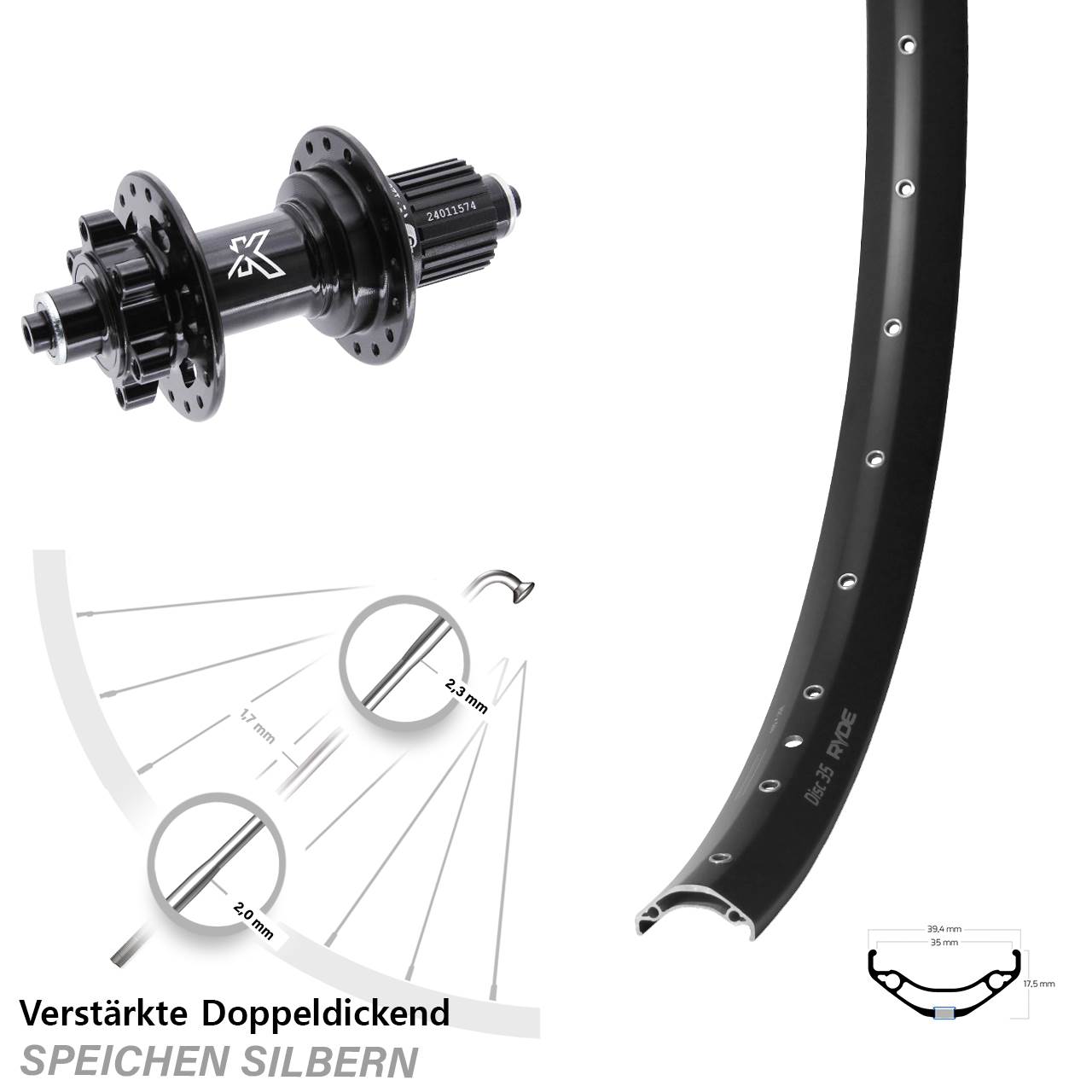 Hinterrad 29 Zoll Ryde Disc 35 KX-M Shimano Micro Spline QR