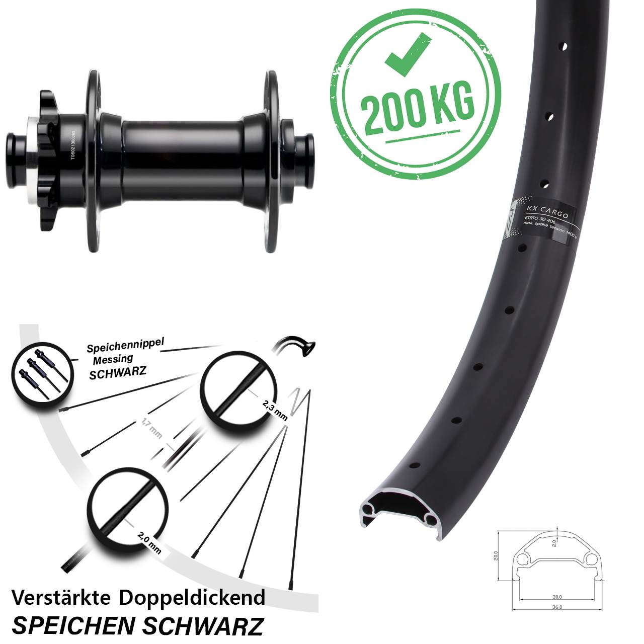 6-Loch Vorderrad 26 Zoll KX Cargo Novatec D341 15x110 Boost