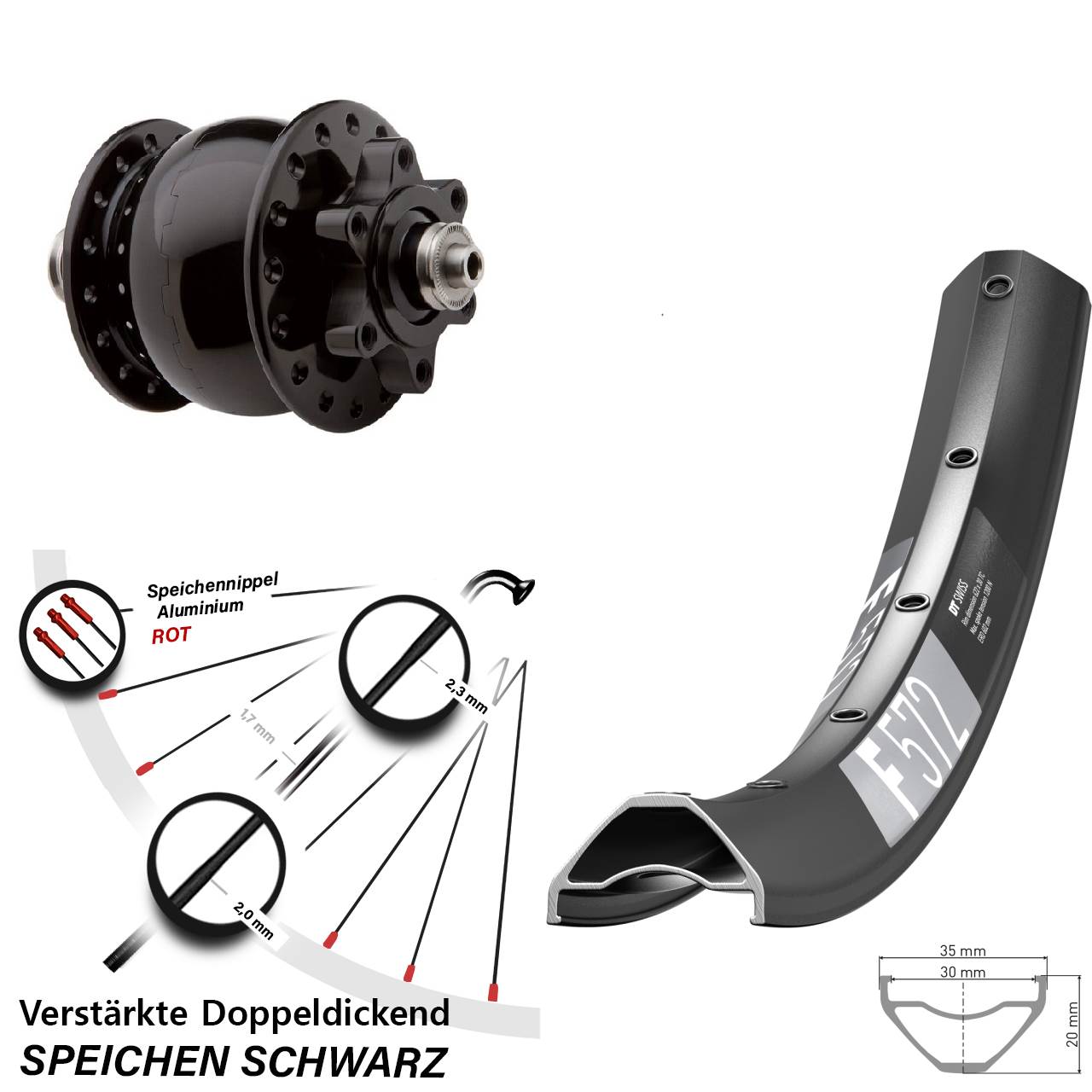 6-Loch Dynamo-Vorderrad 27,5 Zoll DT Swiss F572 SON 28 für Schnellspanner