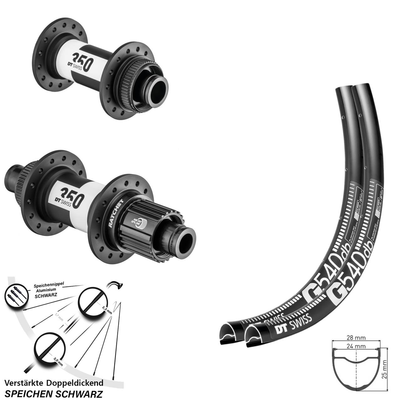 DT Swiss G540 DT Swiss 350 28-29 Zoll Disc Laufrad-Satz 15x100 12x142 Shimano Micro Spline