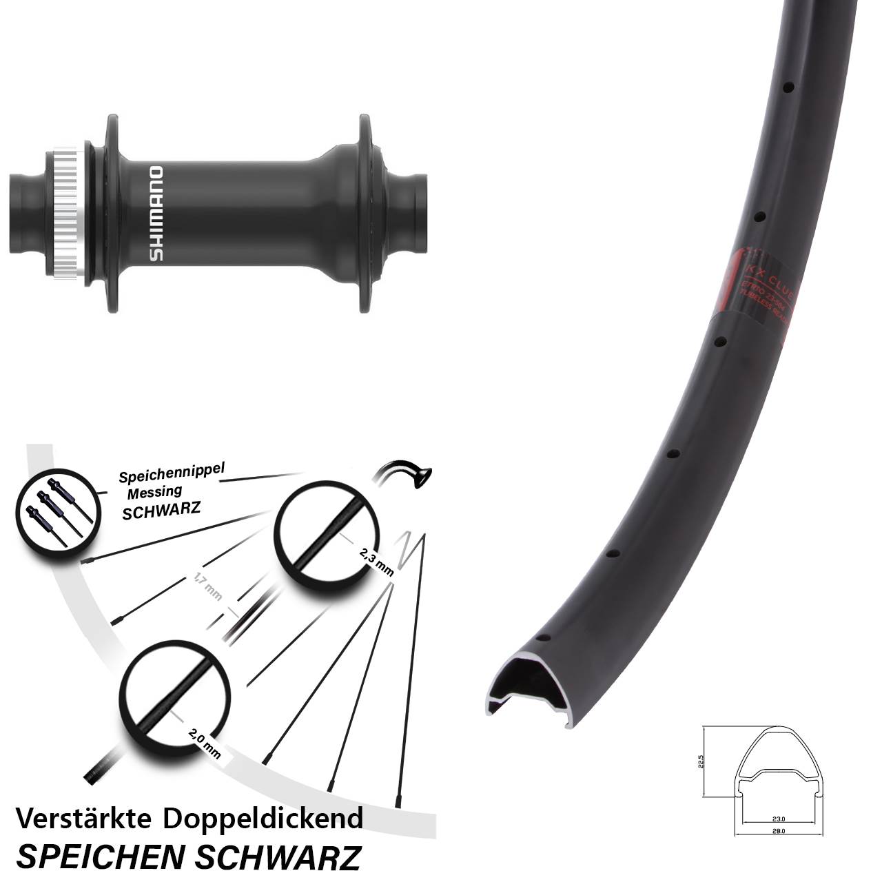 Centerlock Vorderrad 28-29 Zoll KX Clue Shimano HB-MT410-B 15x110 Boost