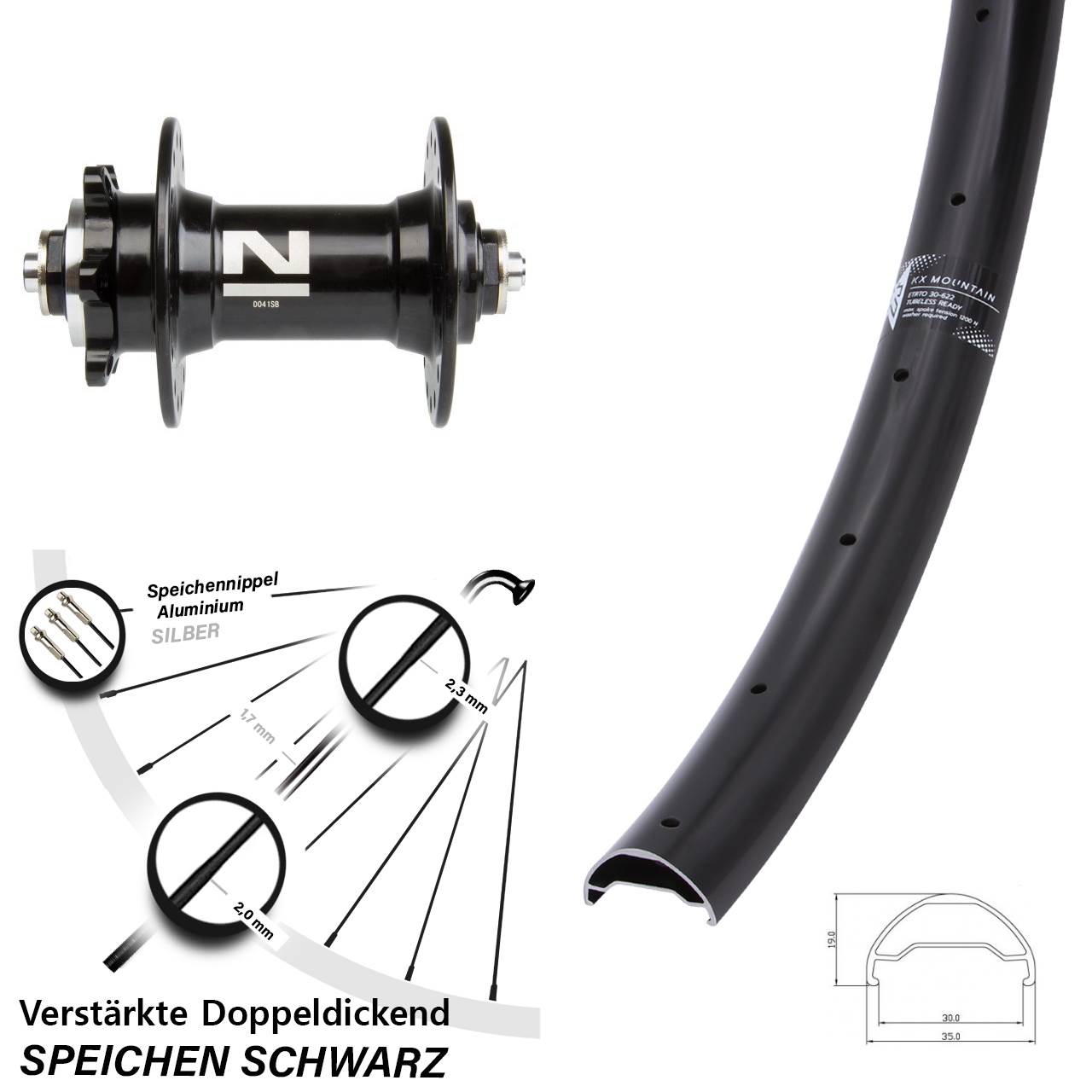 29 Zoll KX Mountain Novatec D041 6-Loch Vorderrad für Schnellspanner