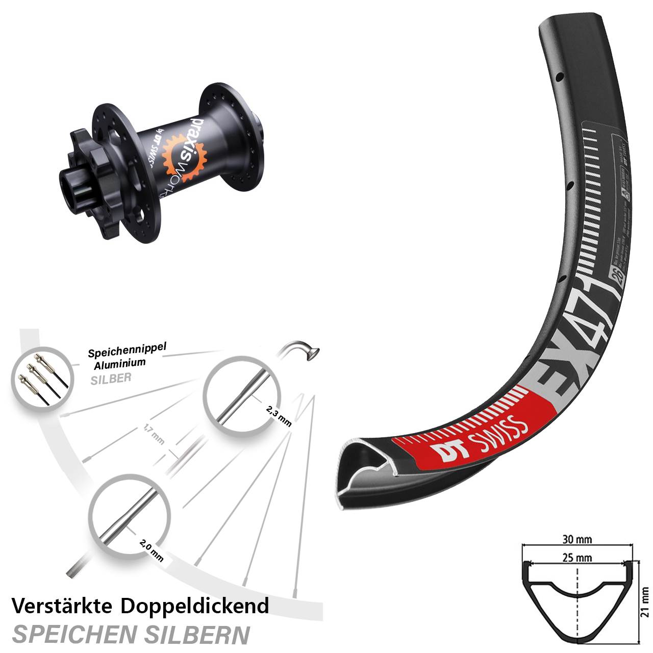 29 Zoll Vorderrad 6-Loch DT Swiss EX 471-350 15x100