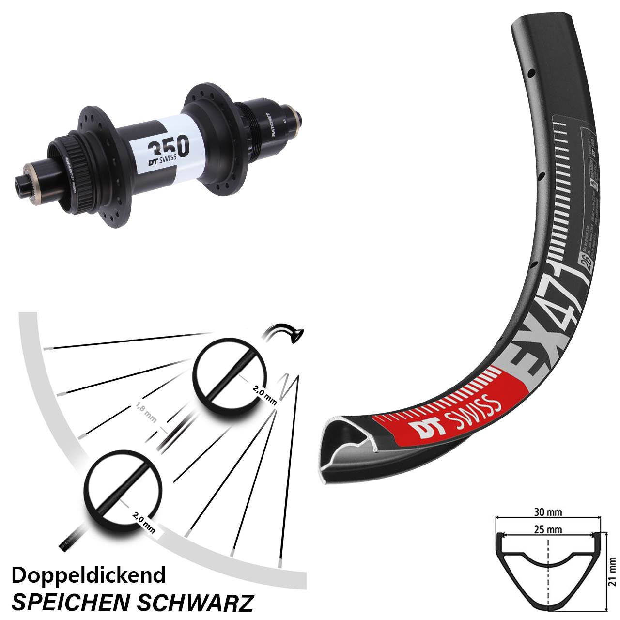 26 Zoll DT Swiss EX471-350 Disc Laufrad für Schnellspanner XD 11-12 fach