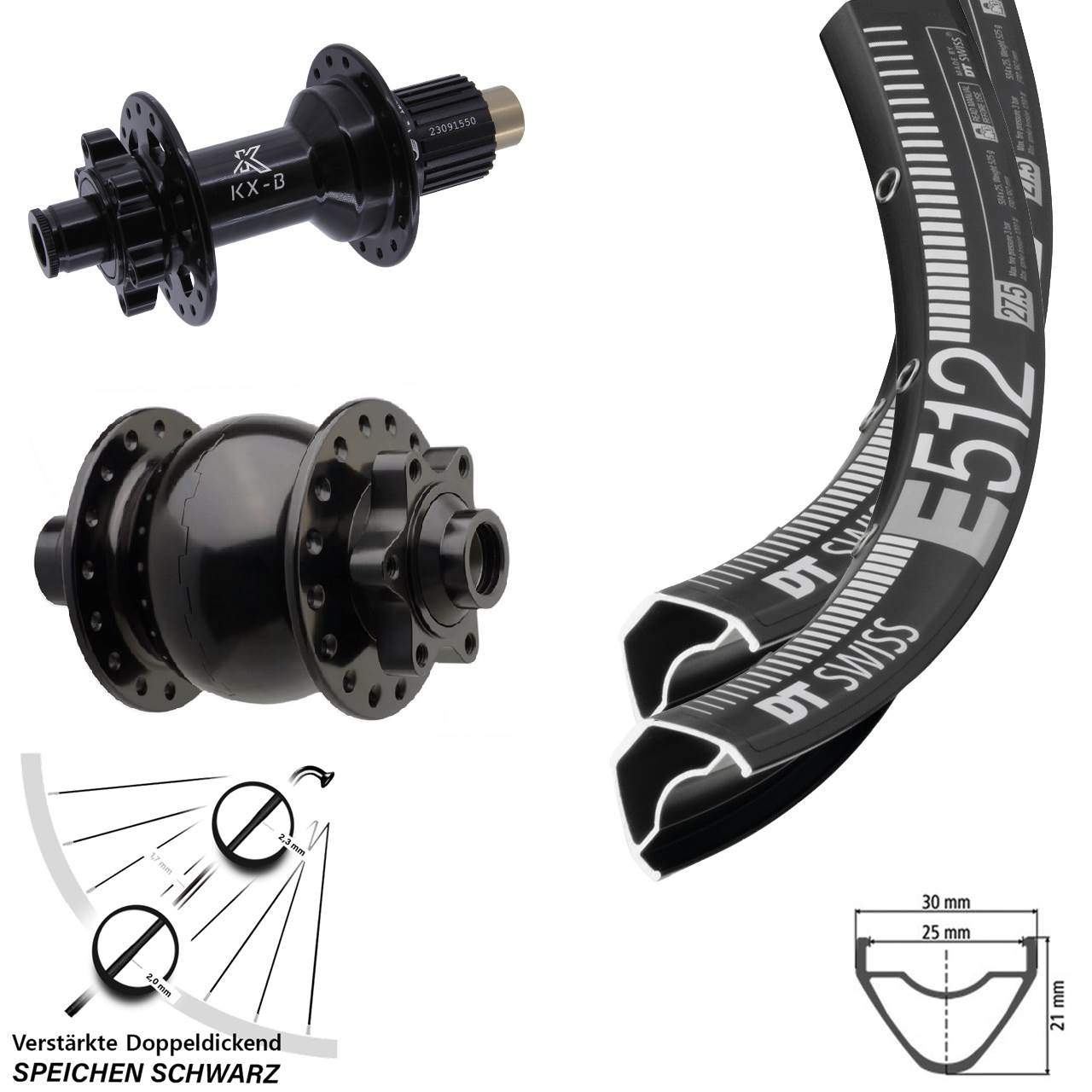 Disc Laufradsatz 29 Zoll DT Swiss E 512 KX-B SON 28 Shimano Micro Spline 15x110 12x148