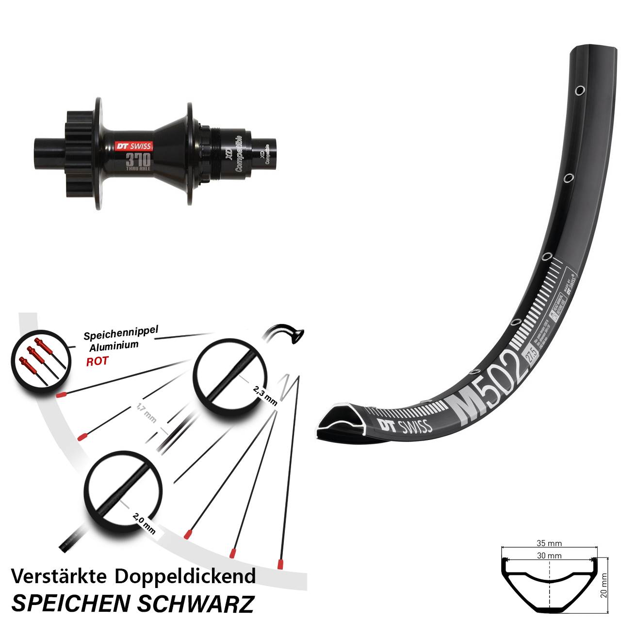 Disc Hinterrad 27,5 Zoll MTB M 502 DT Swiss 370 SRAM XD 12x142