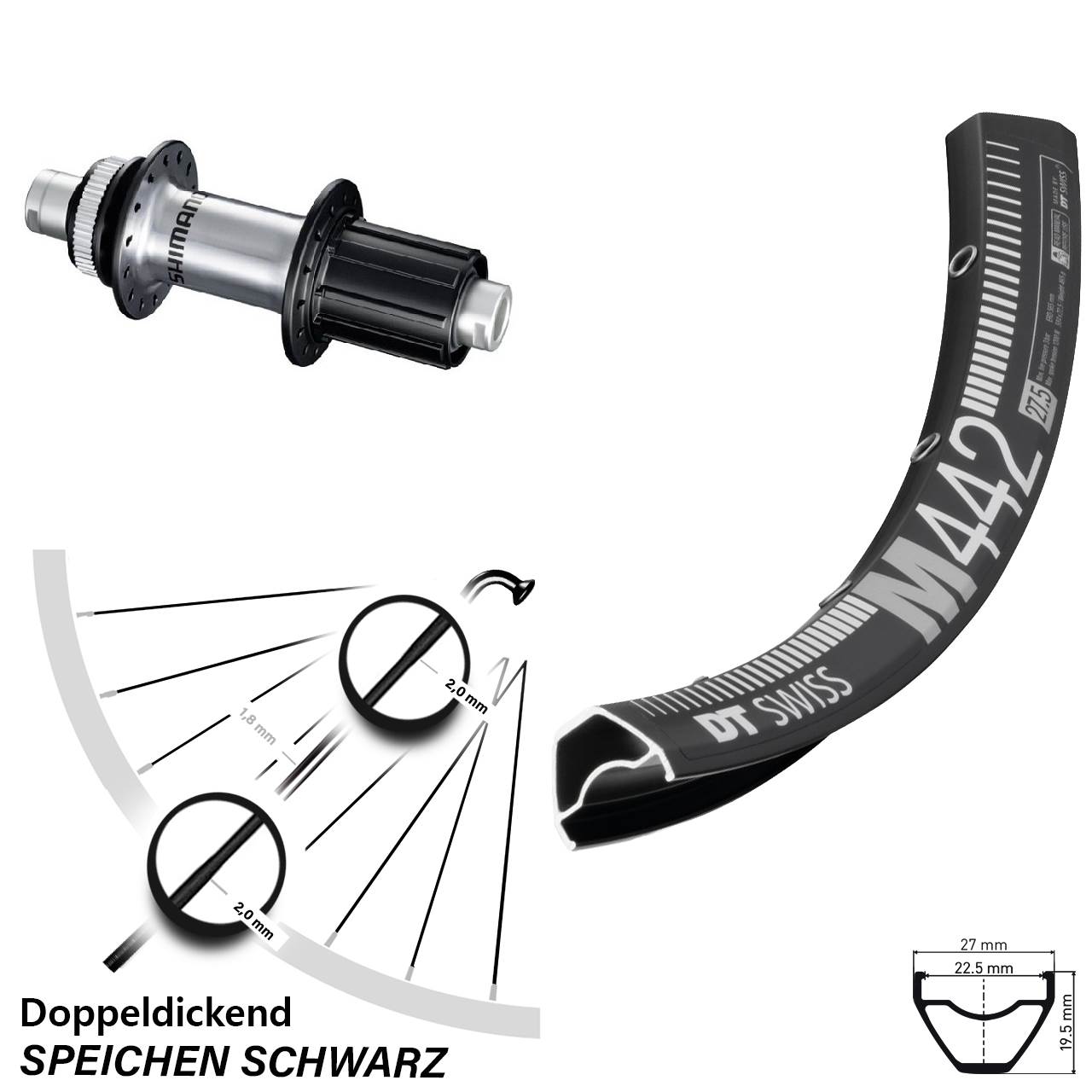 Centerlock Hinterrad 28-29 Zoll DT Swiss M442 Shimano FH-RS770 8-12 fach HG 12x142