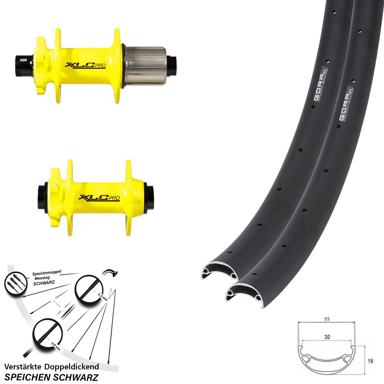 6-Loch Laufradsatz 20 Zoll Gora 30 XLC Pro gelb 8-11 fach 15x100 12x142