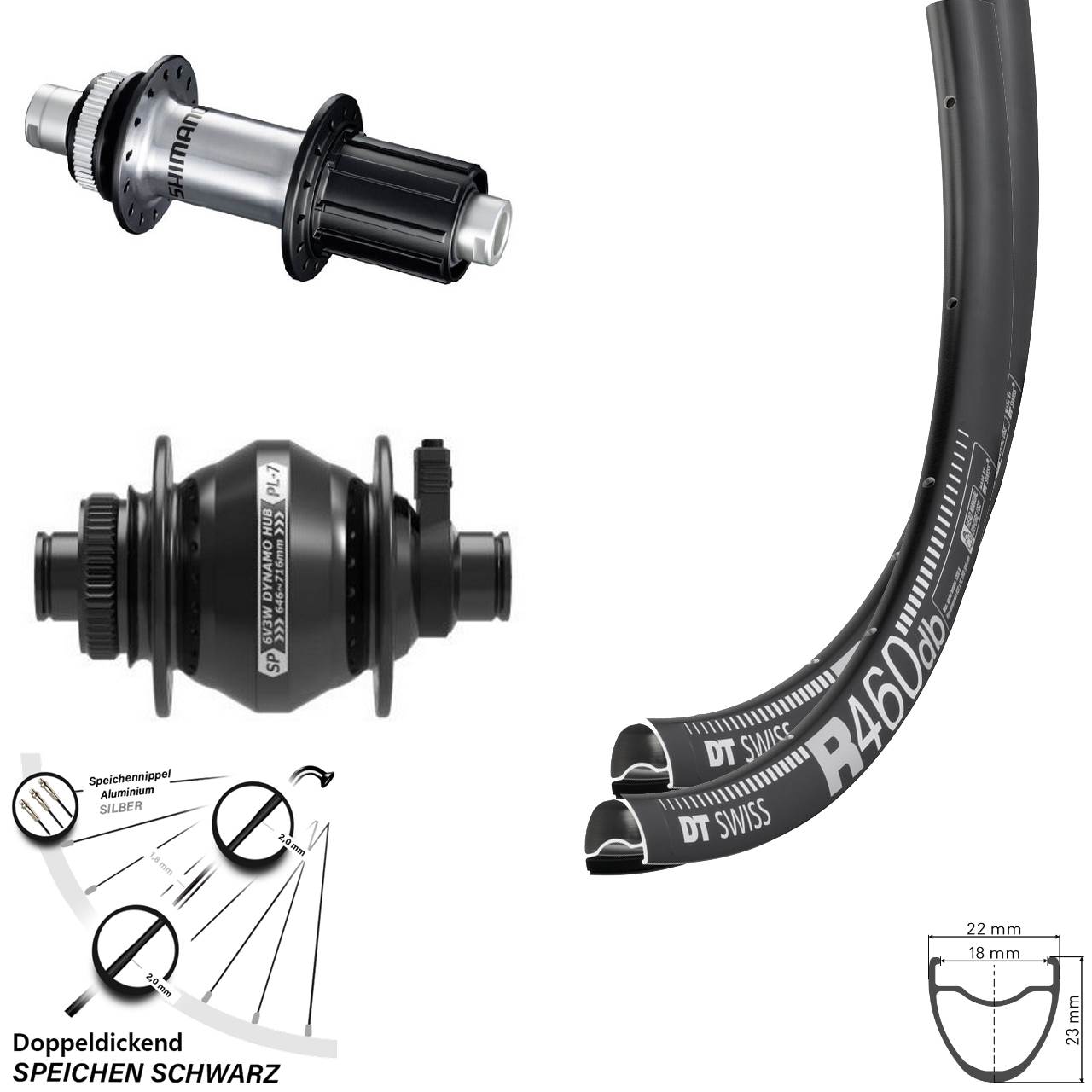 Laufrad-Satz 28 Zoll DT Swiss R 460 SP PL-7 Shimano FH-RS770 8-12 fach HG 12x100/142