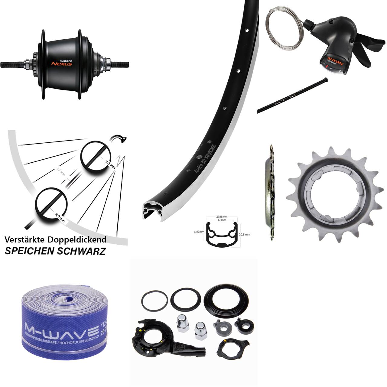 Ryde Andra 30 Hinterrad 28 Zoll Shimano Nexus 7 Gang Freilauf