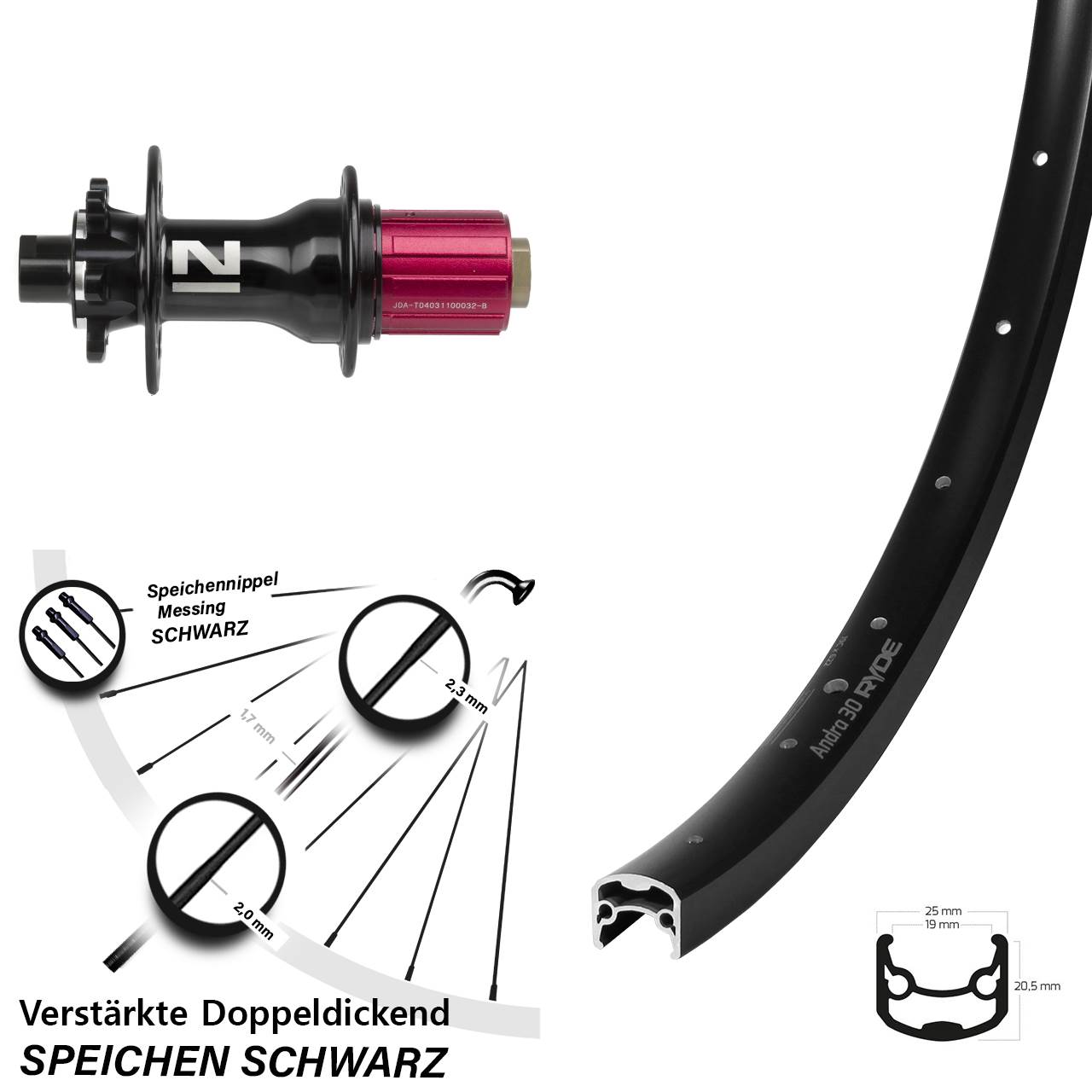 Disc Hinterrad 28 Zoll Ryde Andra 30 Novatec D792 8-12 fach HG 12x142