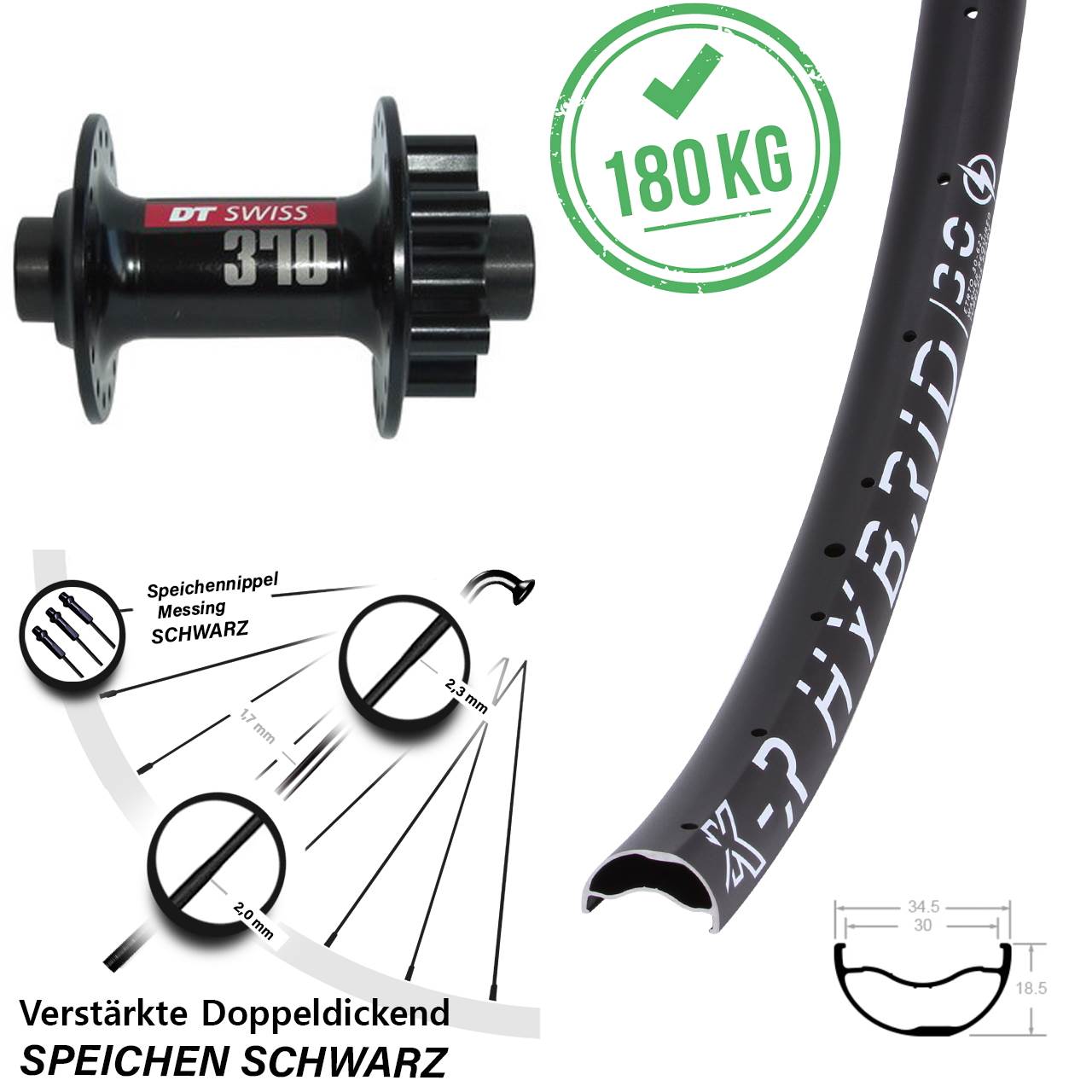 Disc Vorderrad 29 Zoll KX-R Hybrid 30 DT Swiss 370 15x100
