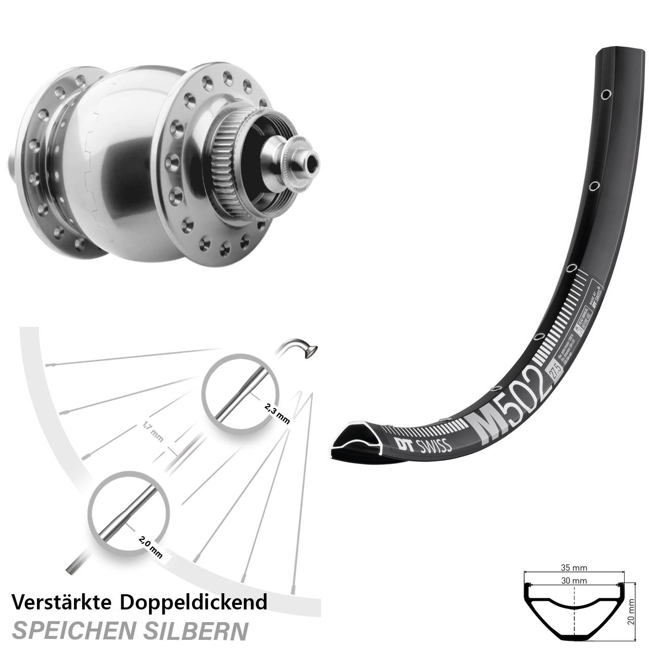 29 Zoll DT Swiss M502 SON 28 Disc Nabendynamolaufrad für Schnellspanner