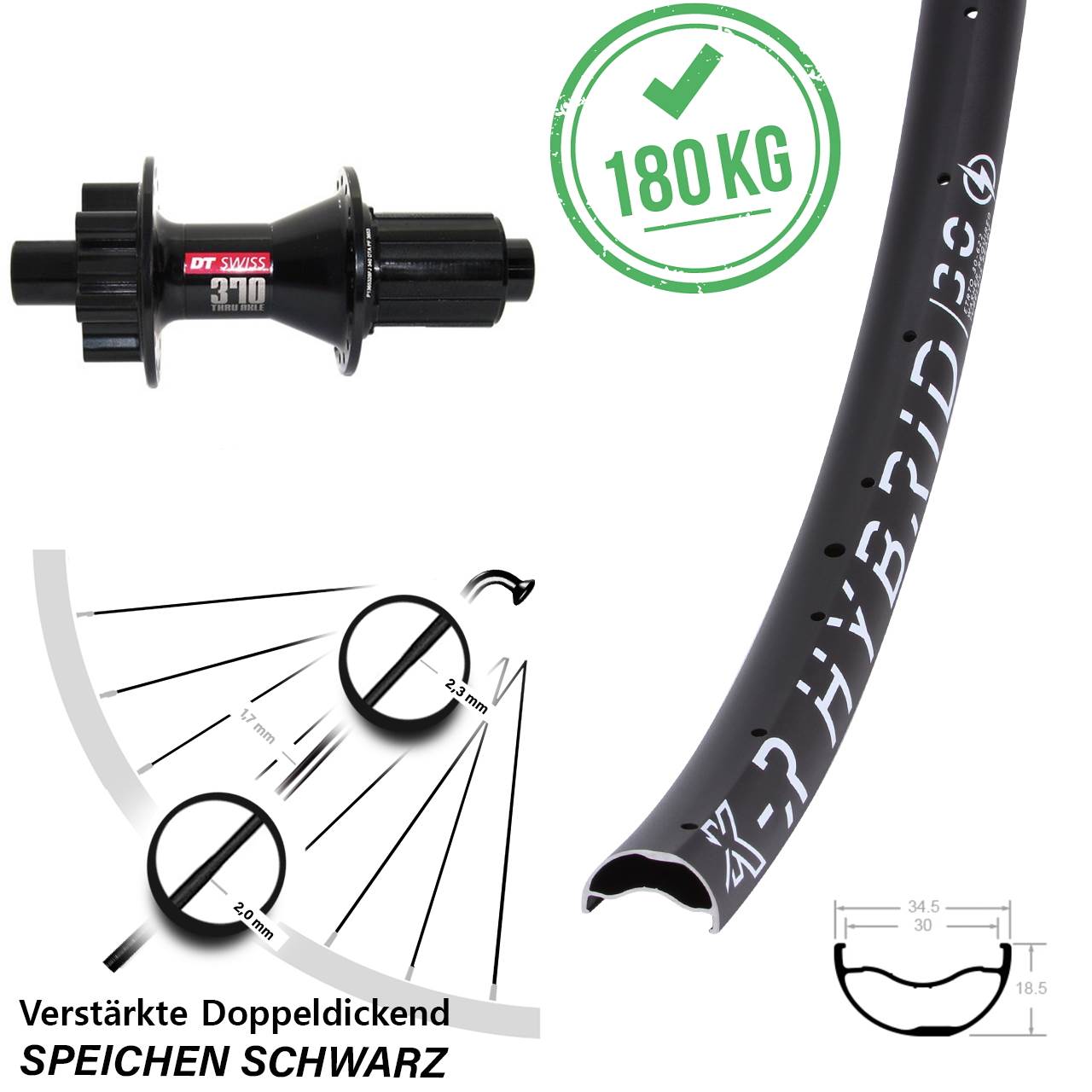 6-Loch Hinterrad 29 Zoll KX-R Hybrid 30 DT Swiss 370 8-11 fach HG 12x142
