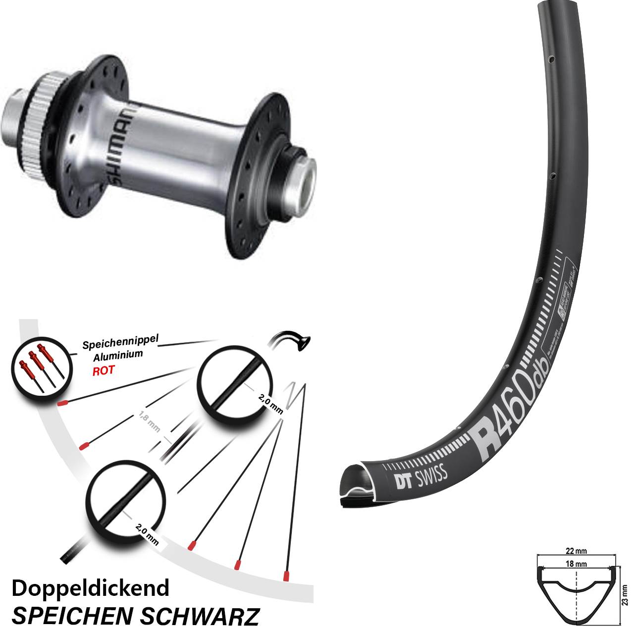 DT Swiss R 460 DB Disc-Vorderrad 28 Zoll mit Shimano HB-RS770 Nabe 12x100 mm
