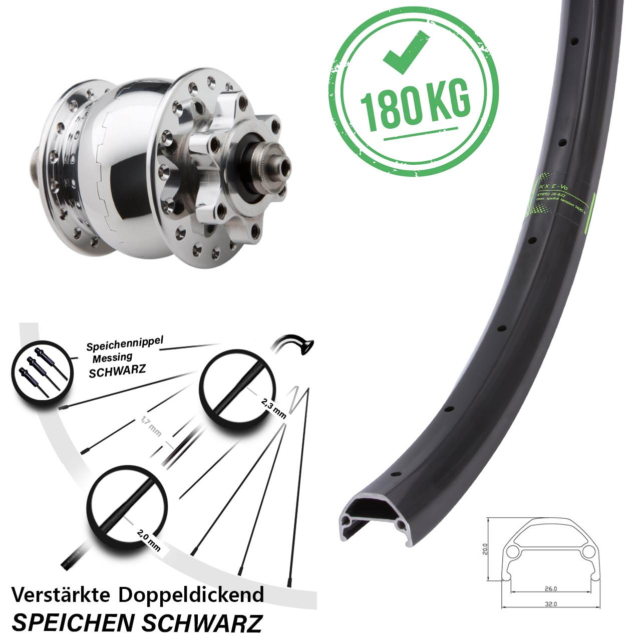 Disc Vorderrad mit Nabendynamo 29 Zoll KX Evo SON 28 für Schnellspanner