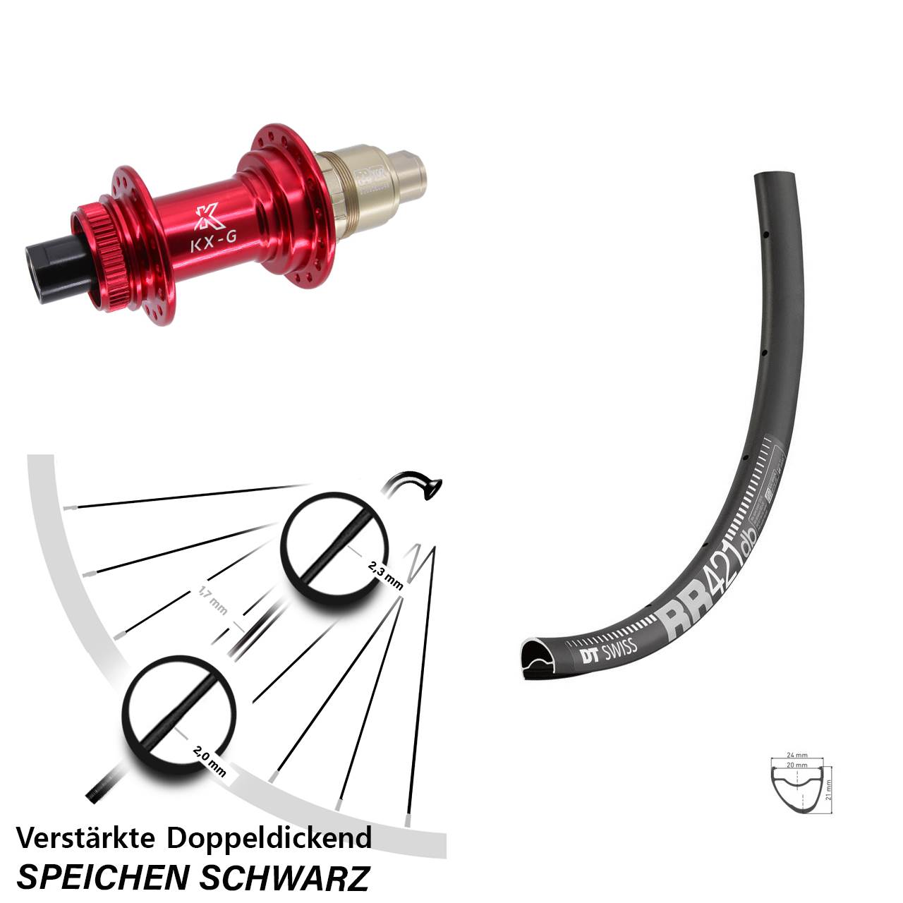 28 Zoll DT Swiss RR 421 KX-G rot Disc Laufrad 12x142 SRAM XDR