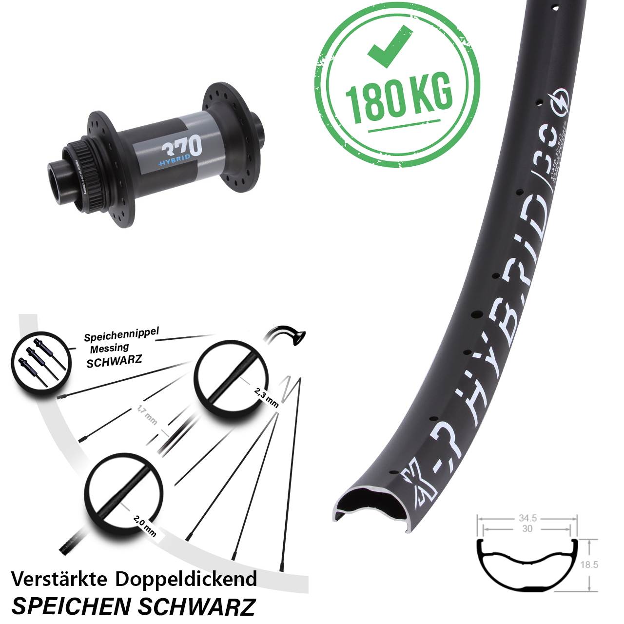 Vorderrad 29 Zoll KX R Hybrid 30 DT Swiss 370 15x110 Boost