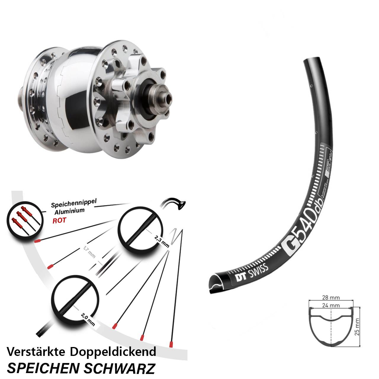 Disc Nabendynamolaufrad für Schnellspanner 28-29 Zoll DT Swiss G 540 SON 28