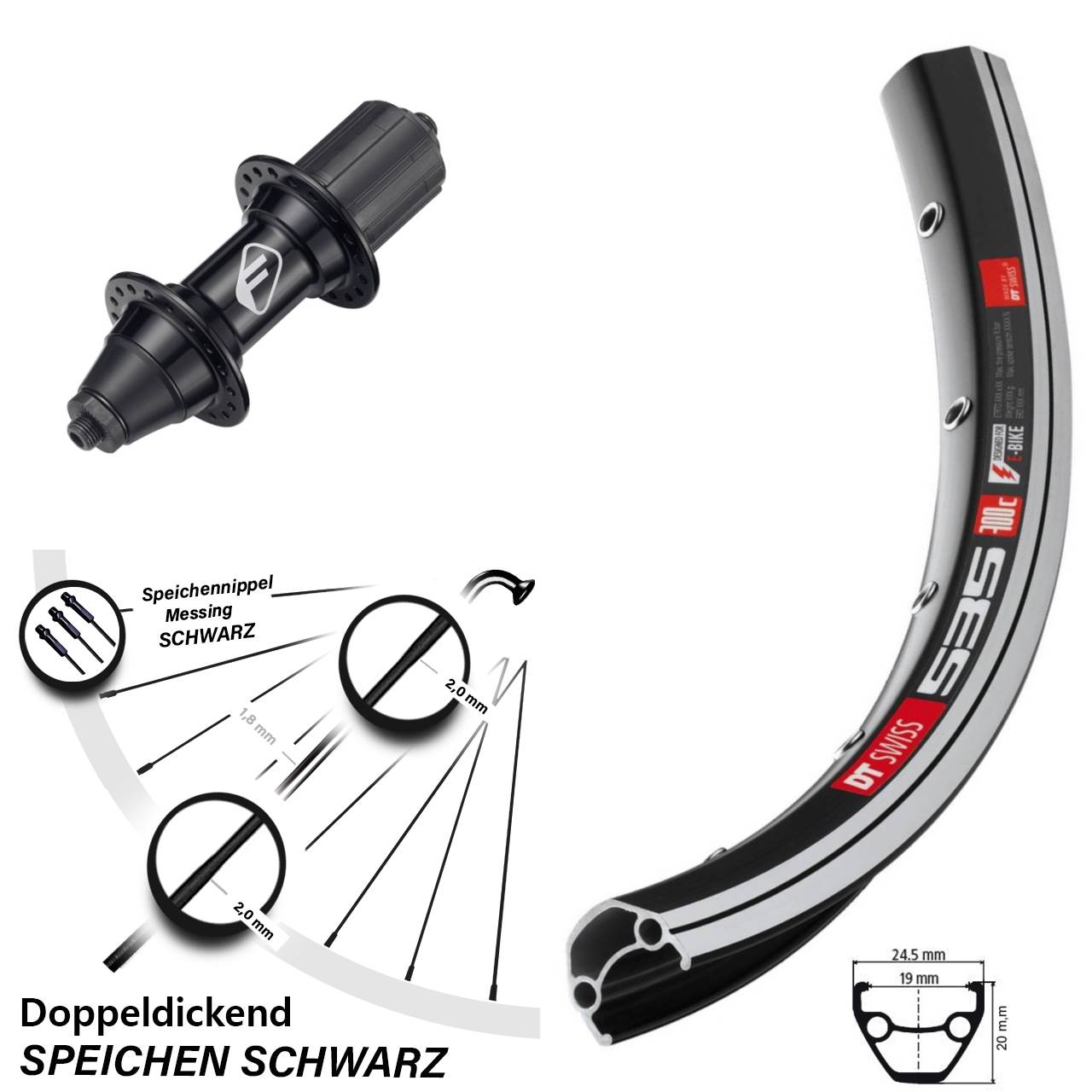 26 Zoll DT Swiss 535 Formula FM32 Hinterrad QR 7 fach