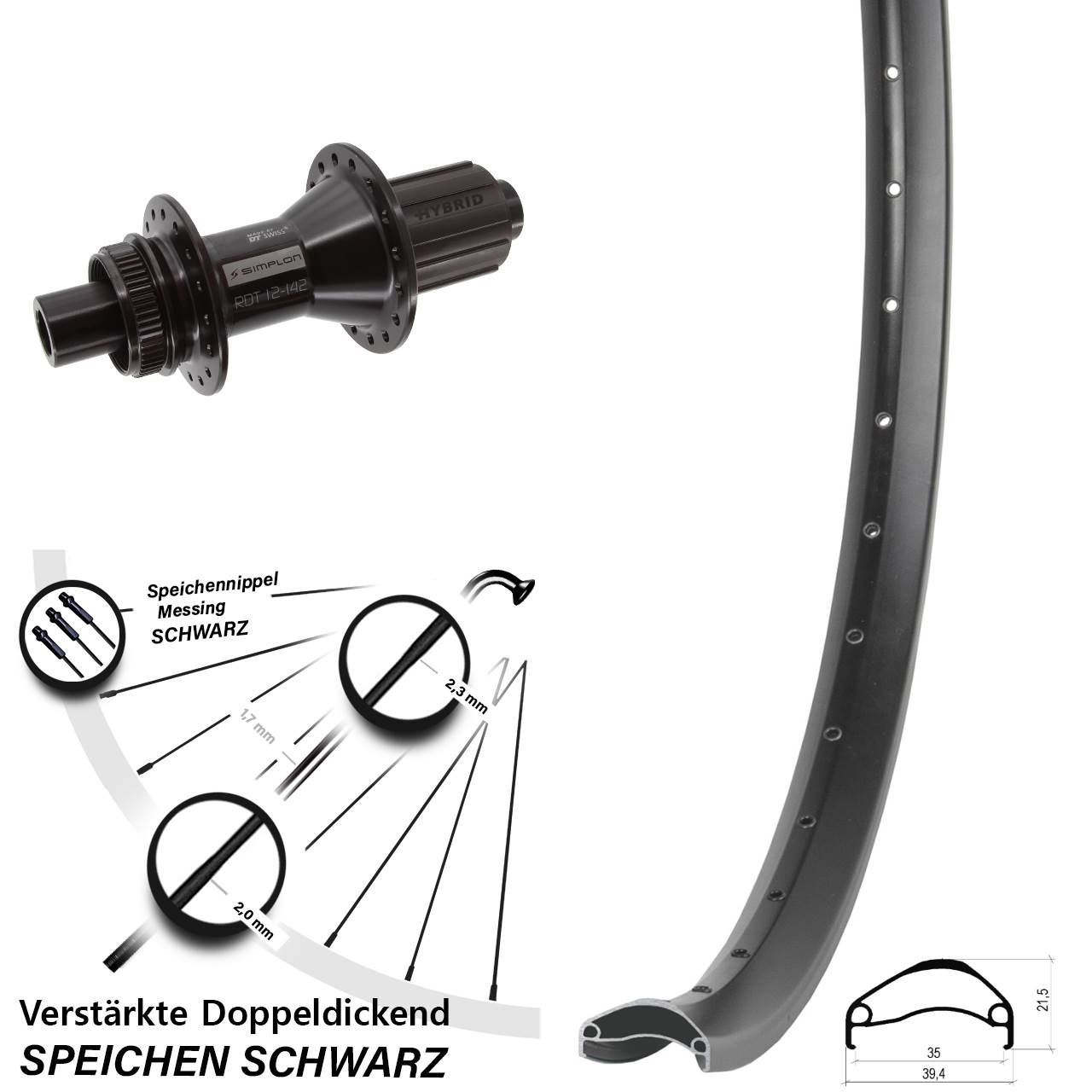 Centerlock Hinterrad 12x142 27,5 Zoll Ambrosio E35 DT Swiss 370 Hybrid 8-11 fach HG