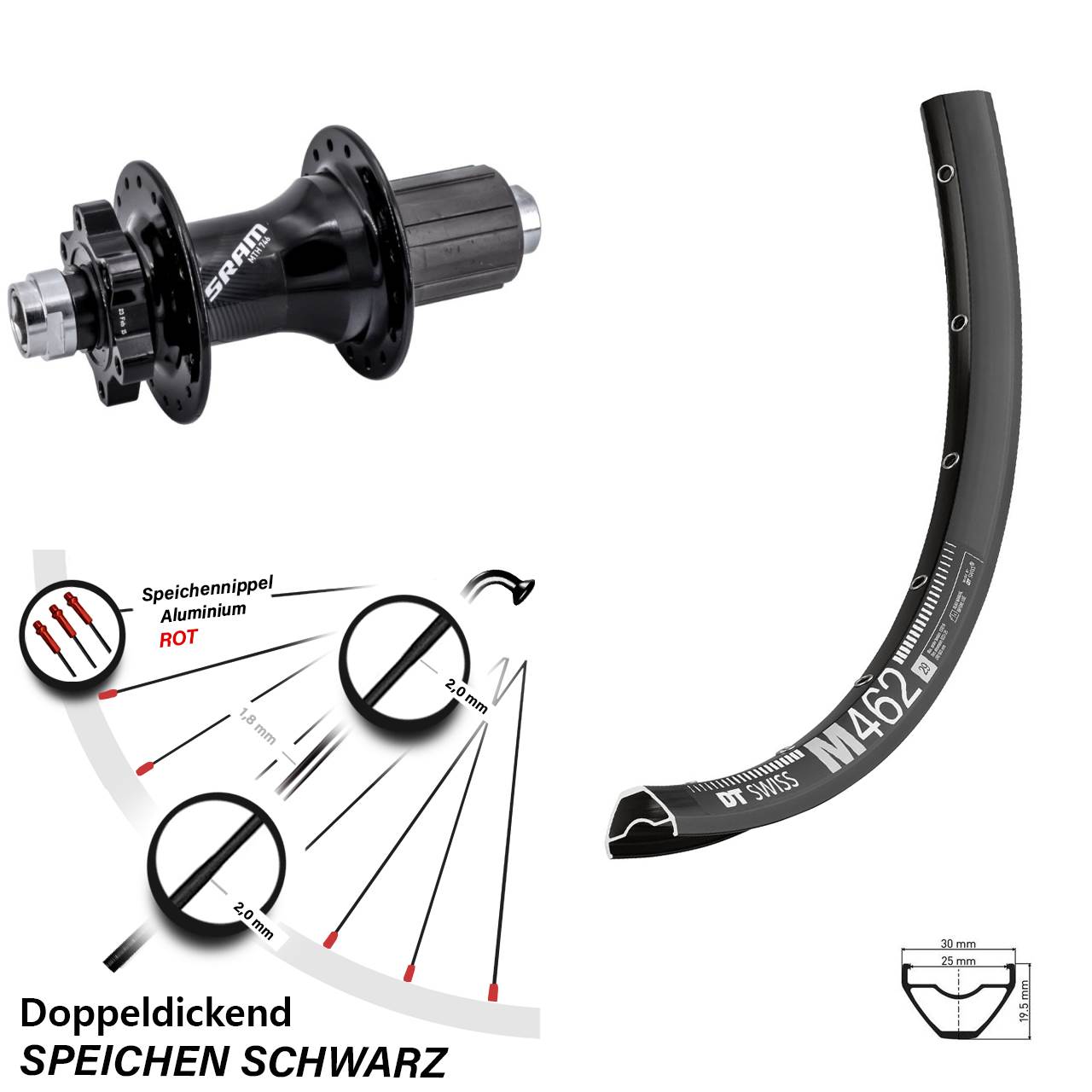 DT Swiss M462 Sram 746 27,5 Zoll 6-Loch Hinterrad 12x148 8-11 fach HG