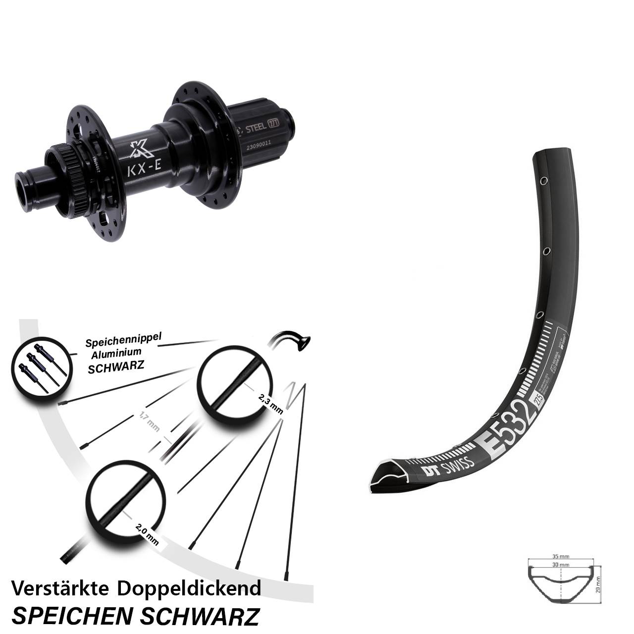 DT Swiss E532 KX-E Stahl Freilauf 27,5 Zoll Centerlock Laufrad 12x148 Boost 8-12 fach HG
