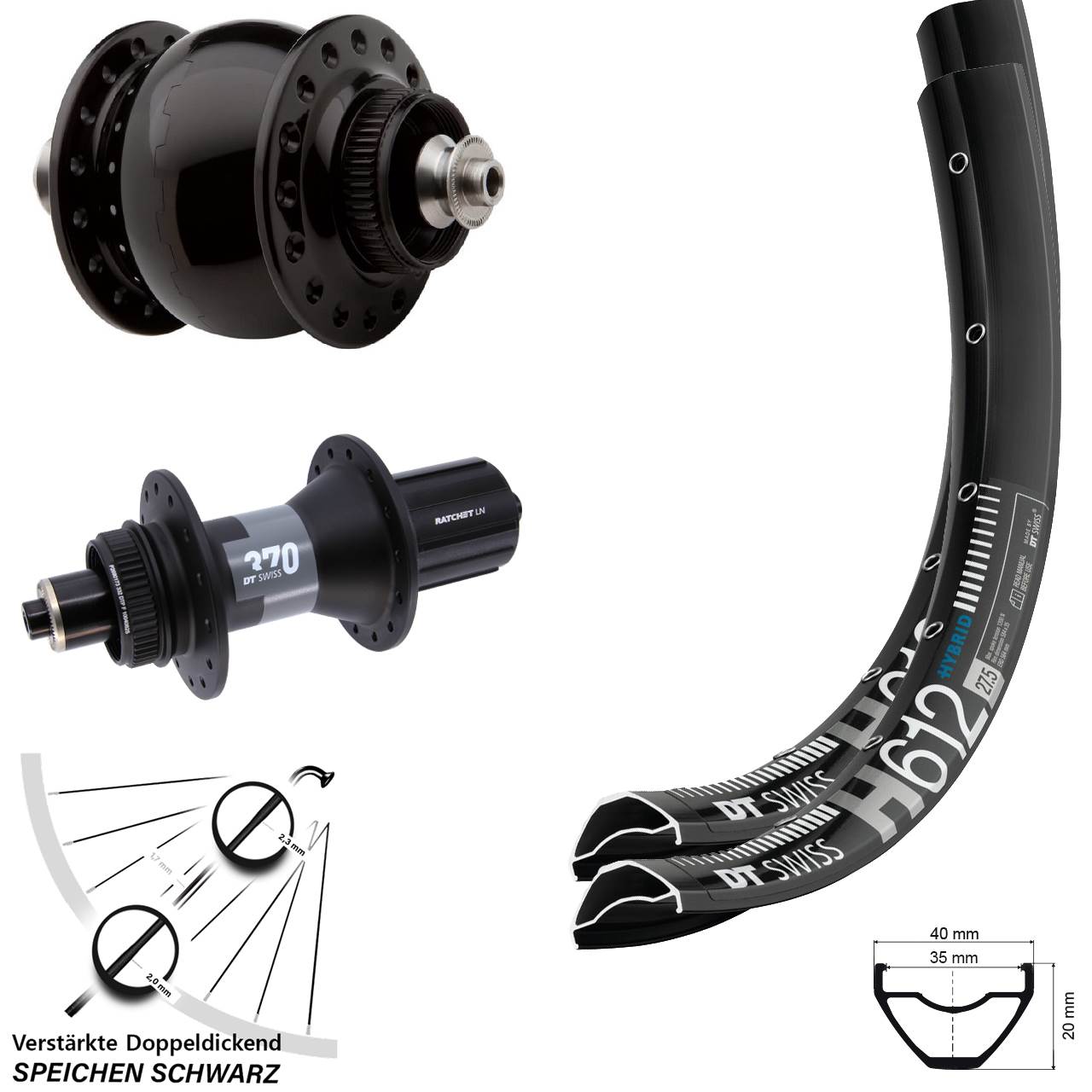 Centerlock Laufradsatz QR 27,5 Zoll DT Swiss H612 370 SON 28 8-12 fach