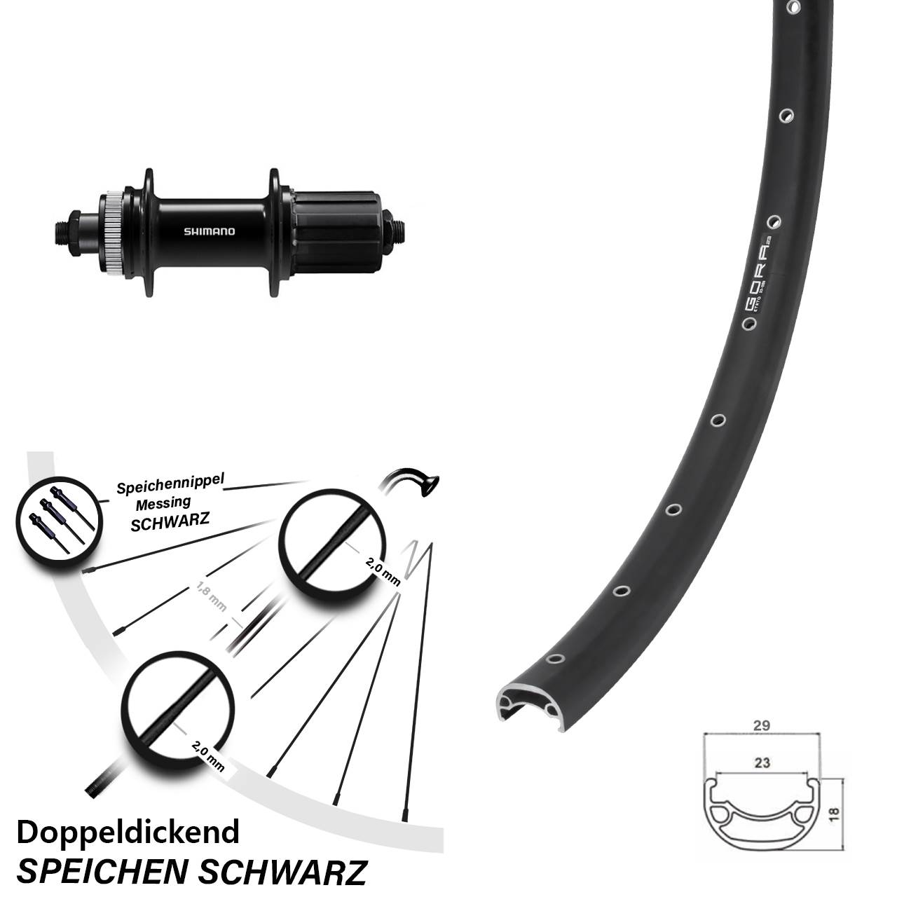 28-29 Zoll Gora 23 Shimano FH-QC400 Centerlock Hinterrad QR 8-11 fach HG